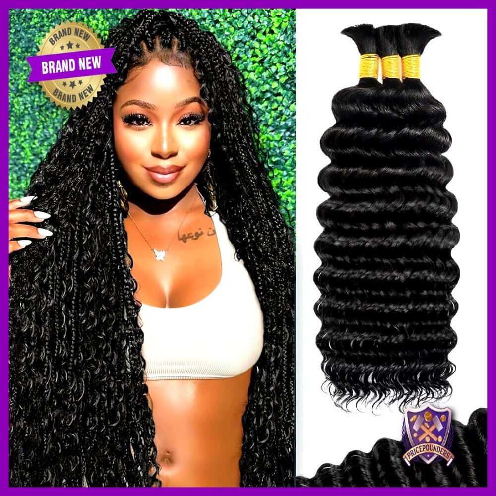 Boho Braiding Hair Extensions Deep Wave 100% Human Hair Natural 16 Inch